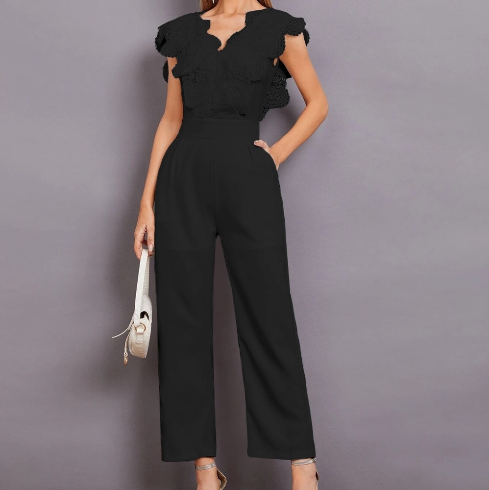 Lace Scallop Trim Jumpsuit